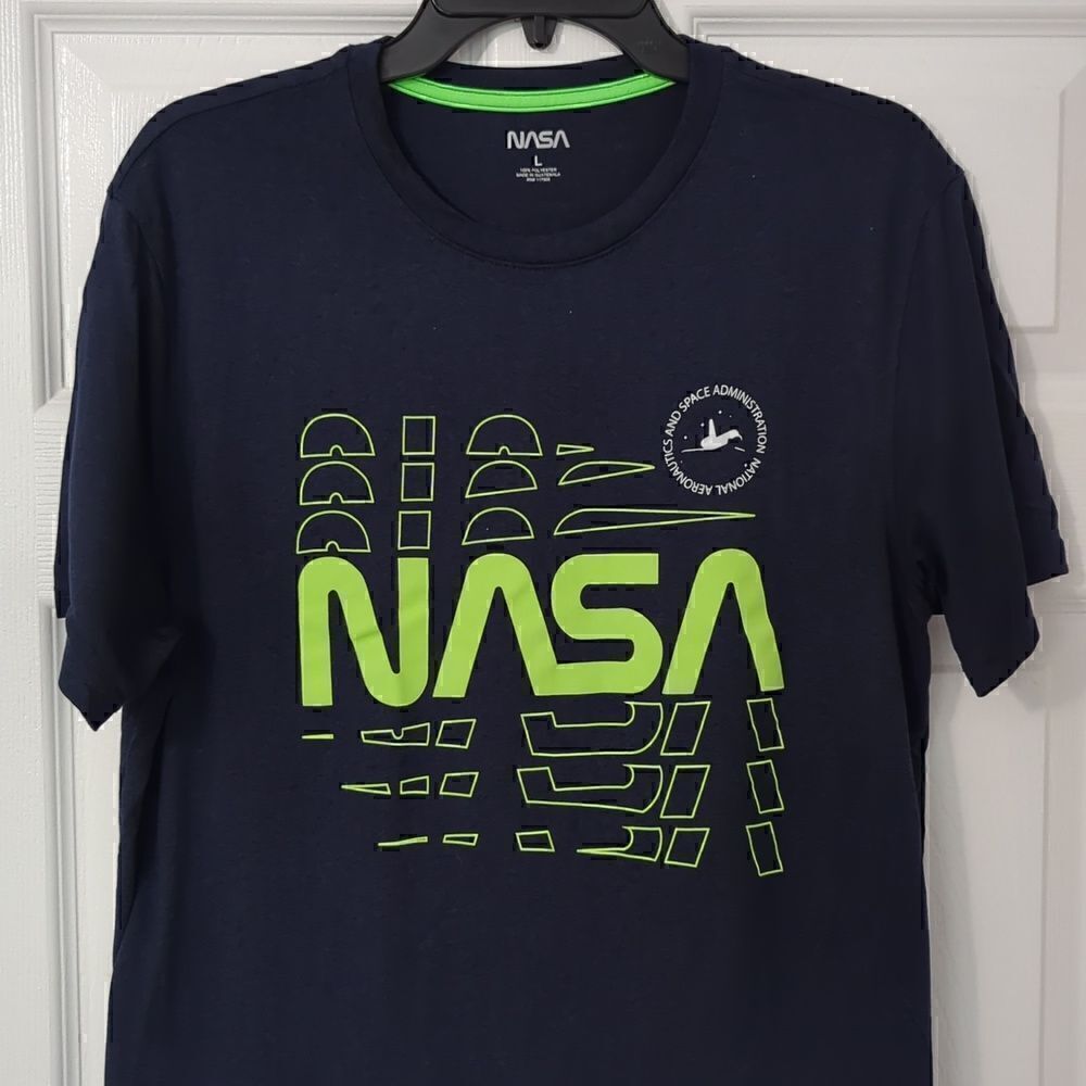 NASA Blue and Green Logo Lightweight Shirt. Men's Large